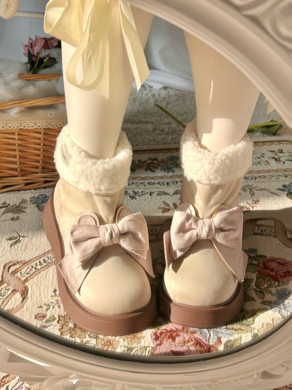 Beige Bunny Ear Bowknot Platform Winter Boots