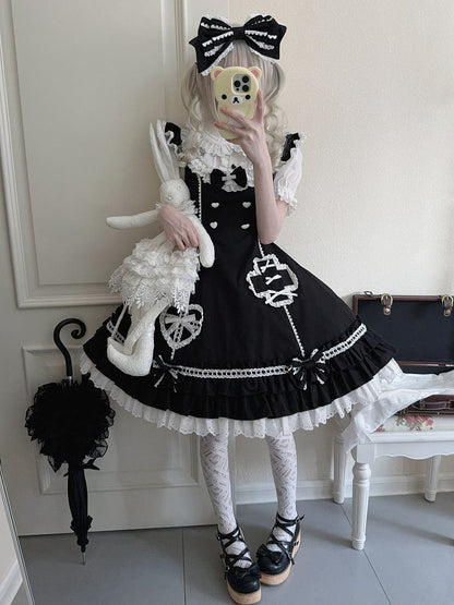 Trimmed Dress Neckline Straps Black Scalloped Flutter Lolita Nurse Eyelet Shoulder