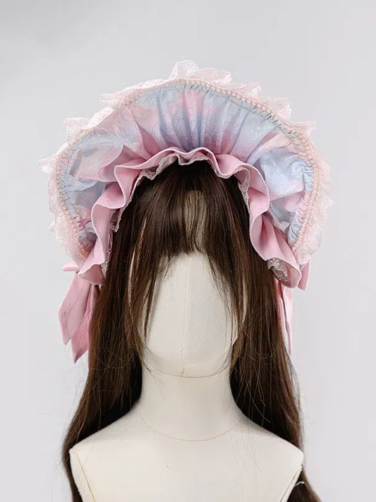 Bonnet Lolita noir et rose / rose et bleu