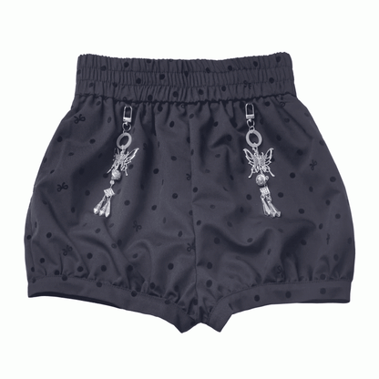 Polka-Dot Bubble Shorts with Butterfly Charms Black Cheongsam Style