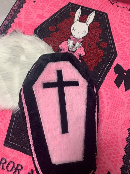 Black & Pink Jirai Kei Gothic Cross Coffin-Shaped Backpack