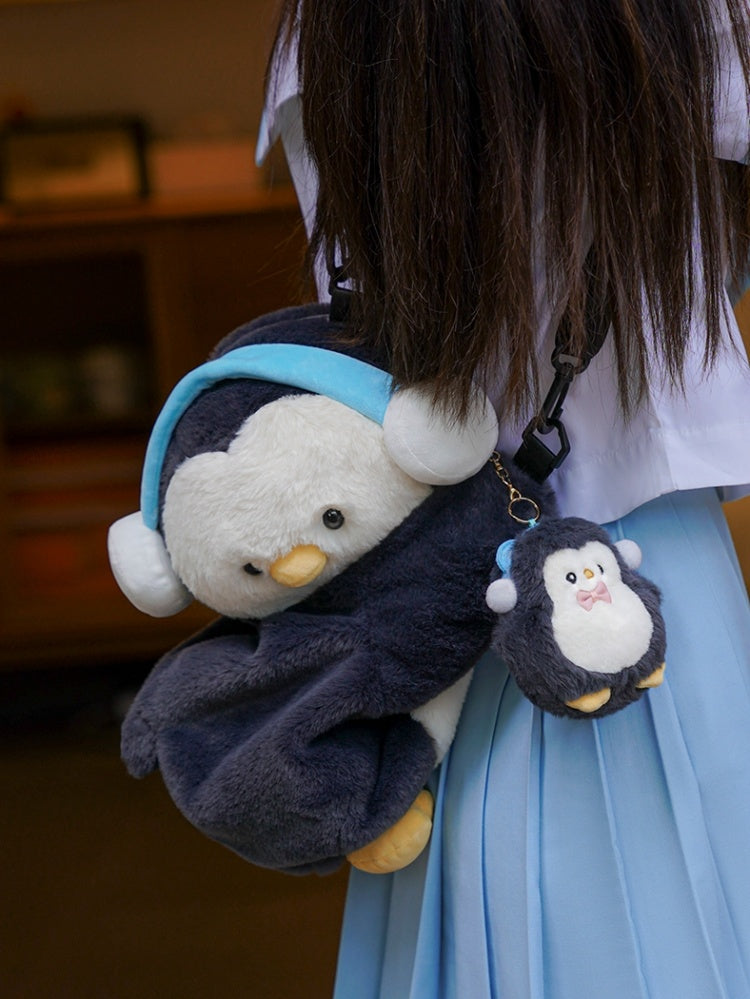 Cute Penguin Black Plush Backpack/Crossbody