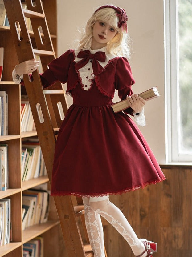 faux ribbon college Gothic two-piece + dress Lolita