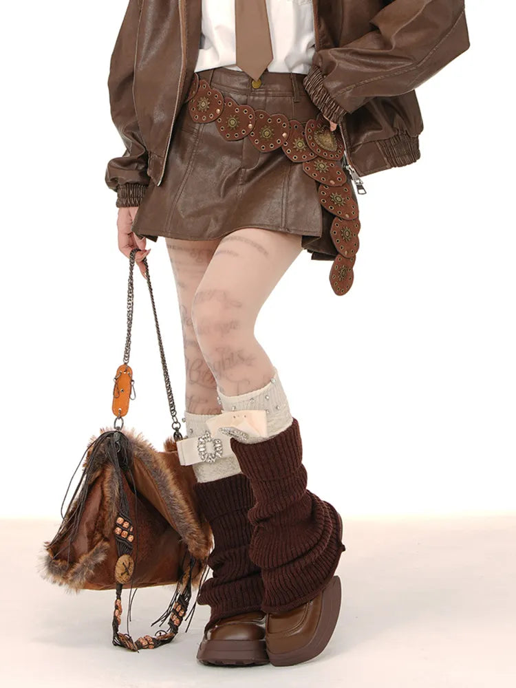 Faltenrock PU Braun/Rosa