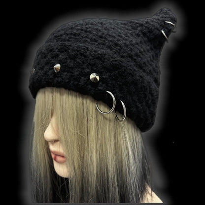 Black Punk Rock Studs at Ears Beanie