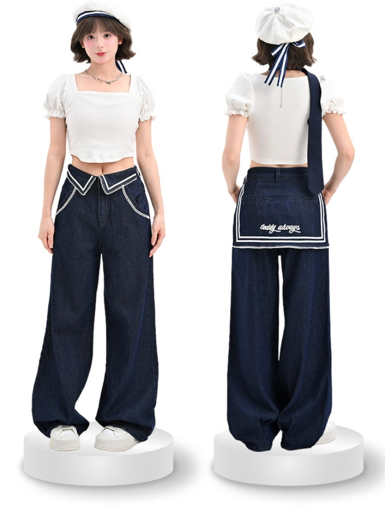 Wide-Leg Jeans Navycore Denim Waist Blue Low