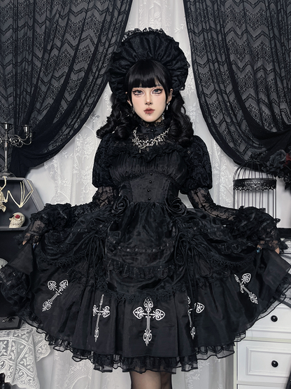 Gothic Lolita Kuro Black Lace Trim Bonnet