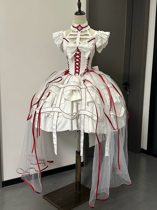 Corset Lace-ups Waist Gothic Skirt Design Birdcage White Dress and Lolita Red