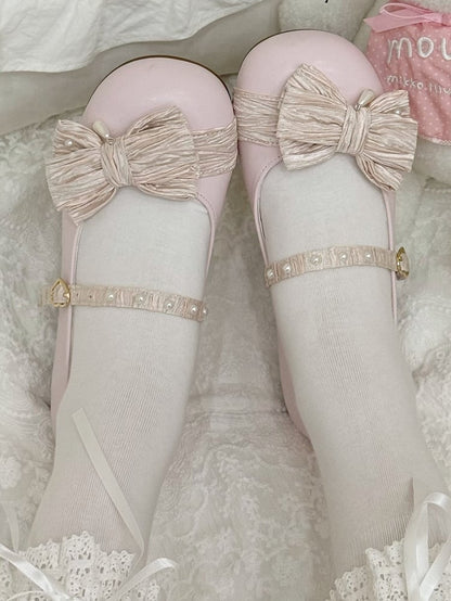 Rosa runde verzierte Schuhe Erdbeere Top an der Spitze Schnalle Schleife Herz Lolita Perlen