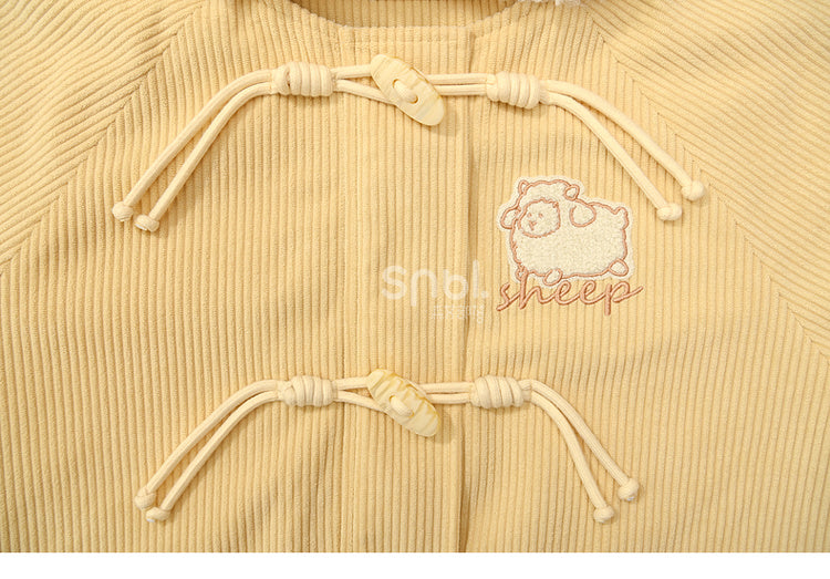 Milk Yellow Cute Lamb Hood Hooded Corduroy Duffle Coat