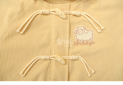 Milk Yellow Cute Lamb Hood Hooded Corduroy Duffle Coat