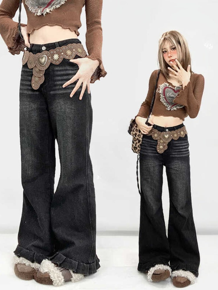 Millard Fashion Brown Wasteland Punk Heart-Shaped Studded Waist Belt