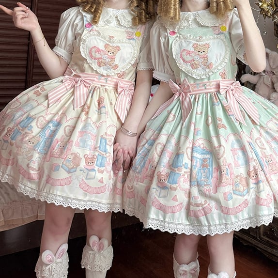 Dress Green Teddy Toy Overall Sweet and Plush Print Lolita Bunny