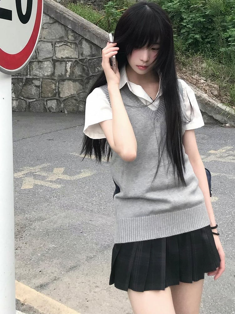 制服柄 42CM スカート チェック柄 ブラック JK プリーツ