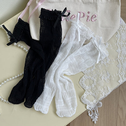 Socks Bowknot Tulle Lace Details White/Black Ruffled