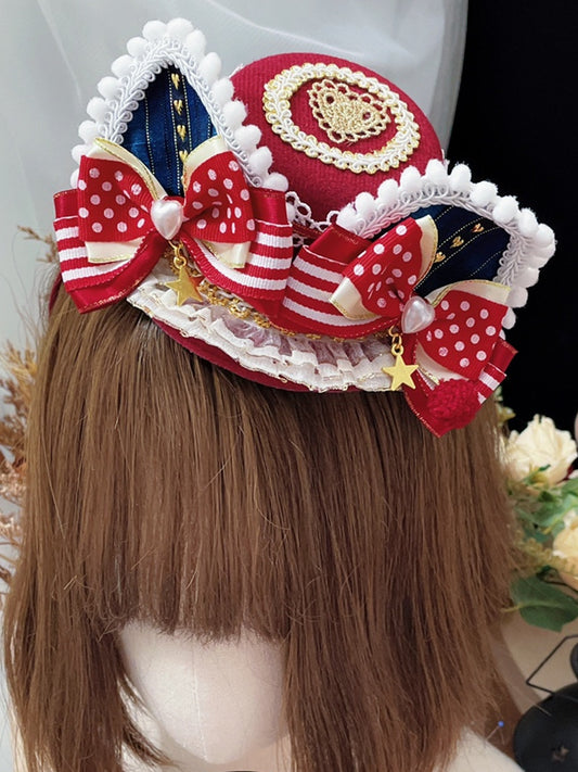 Lace Hat Ears Bowknot Star Mini Details Cat Trim RedBlue Charm