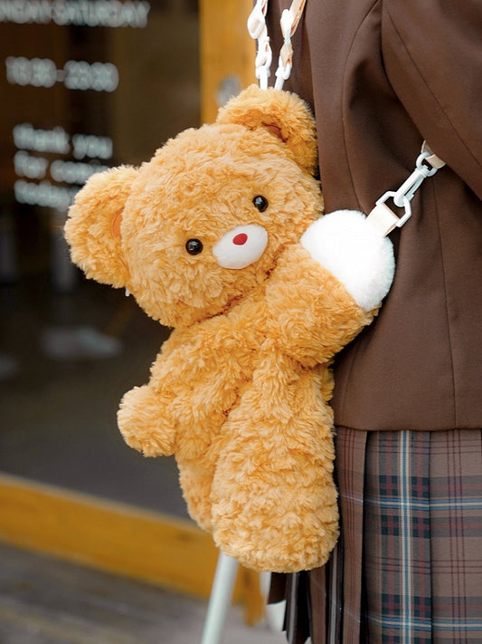 Sac à dos en peluche ours jaune foncé, sac à bandoulière, taille S/M/L