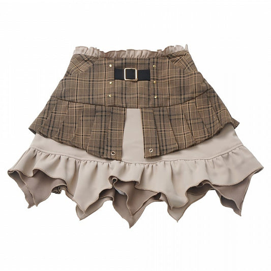 Brown Plaid High Waist Hem Thigh-length Skirt