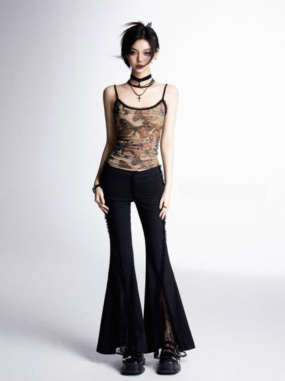 Mesh Cami Top Bittersweet Wasteland Punk Brown Butterfly Print
