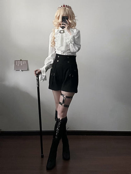 Lolita Back Shorts Black High Ouji Fashion Lace-up Waist