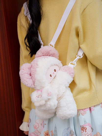 Plush Options Backpack WhitePink Mouse + Backpack/Crossbody Keychain 2 Bag Size Small/Middle Cute