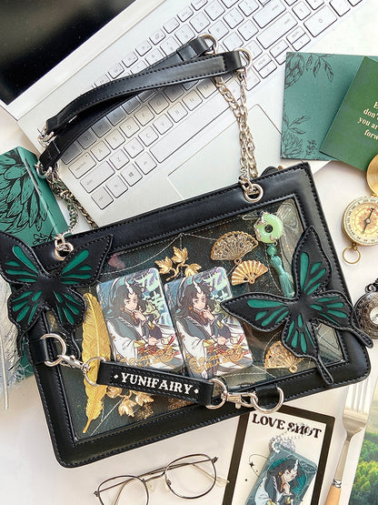 Green Butterfly Spiderweb Detail Small Version Black Ita Shoulder Bag