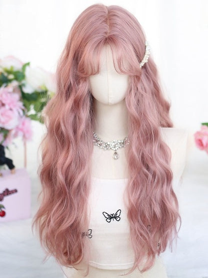 Bangs With Wig Length Wavy Waist 65-70CM Curtain Champagne/Pink