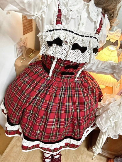 Red Plaid Pattern Sweet Christmas Vibes Lolita Jumper Skirt