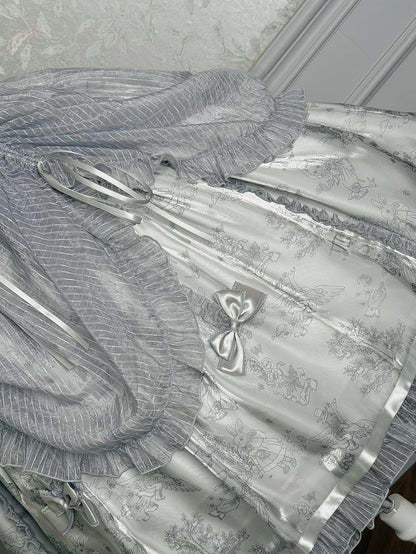 Lolita Drawstring Jumper Gray Waist Silver Corset Skirt Overlay