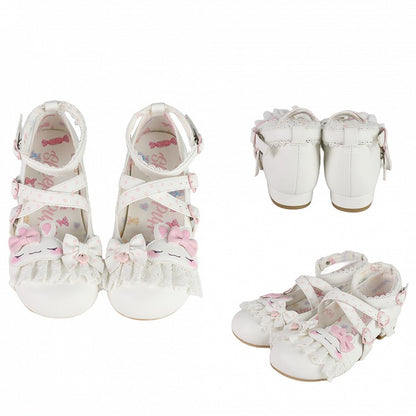 Designdetails: Muster, kreuz und quer, Spitzenapplikation, Schuhbesatz, süßer Lolita-Schleifen-Hasen mit weißen Punkten
