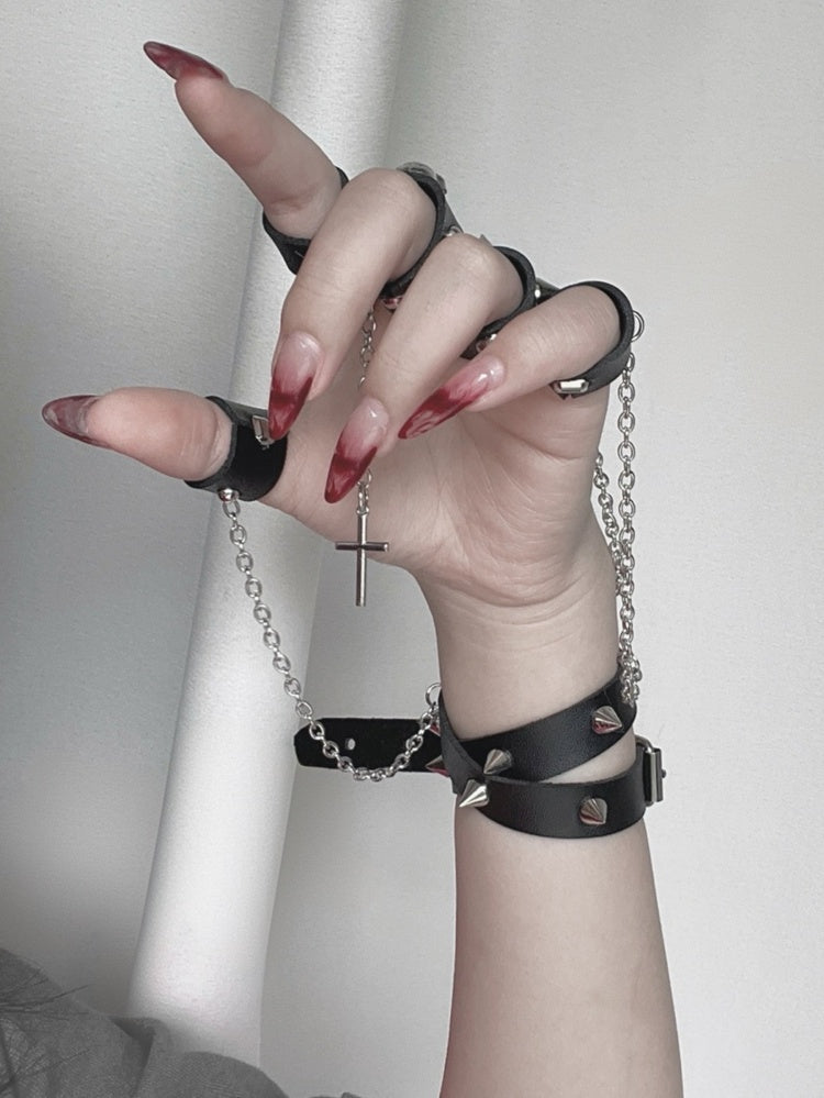 Black Stud Punk Bracelet with Rings