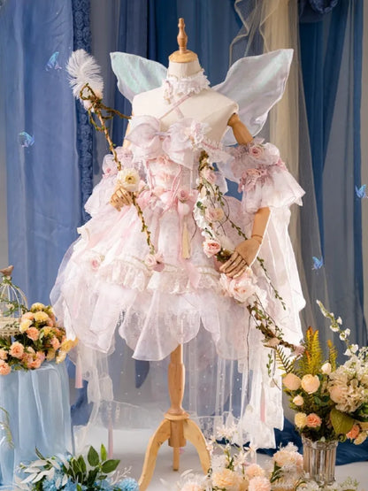 Pink Princess Fairy Floral Design Set Full Butterfly and JSK Dress Lolita Flower