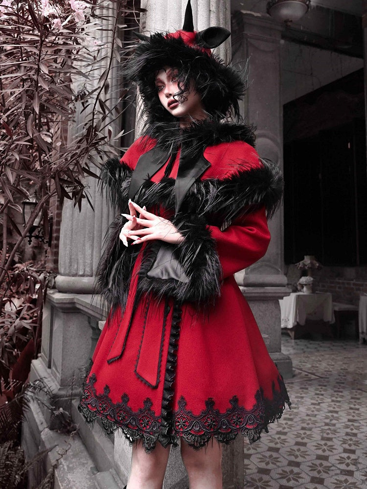 Christmas New Outfit Detachable Cape Red Woolen Coat