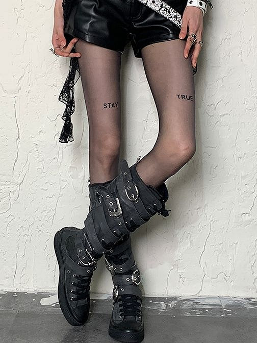 Tights Y2K Print Black Letter