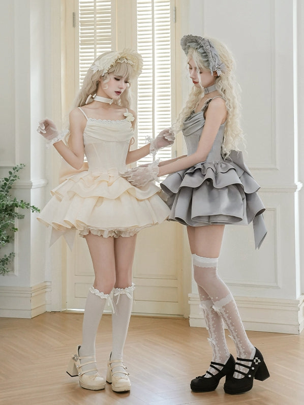 Dress Lolita Beige Waist JSK Boned Cowl Neckline Set Spaghetti Straps Full Elegant