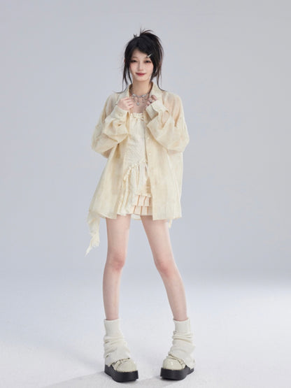 Apricot Semi-Sheer Sun Protection Shirt/Loose Shorts
