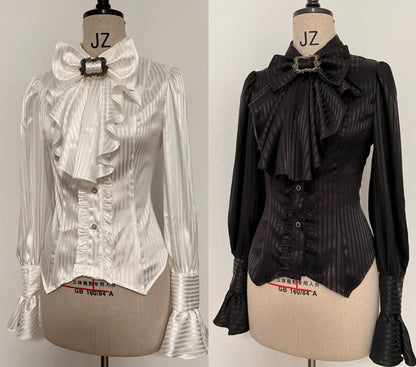 White Ouji Lolita Long Sleeves Shirt with Jabot Bowtie