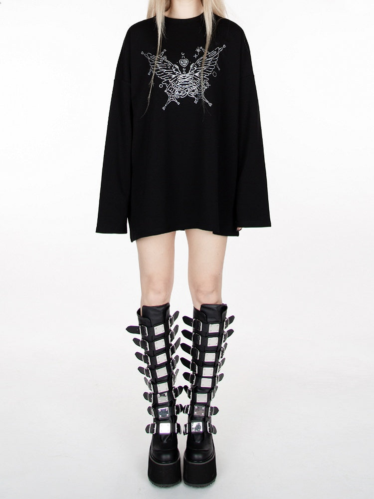 Black Rhinestone Butterfly Loose Sweatshirt