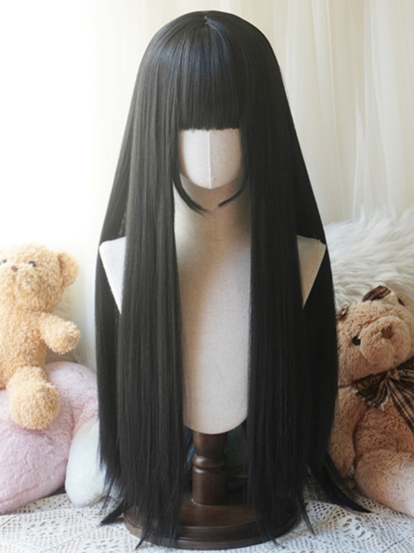 Perruque droite longueur taille caramel/blonde/orange/noire avec frange complète