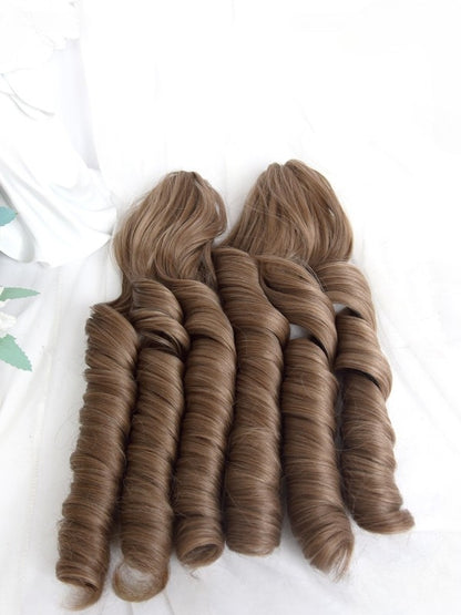 Double Curly Wig Straight Brown Claw + Roman 25CM 45CM With Clips Full Ponytail Bangs Short