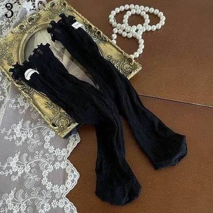 Banded Black Socks/Leg Underknee Stockings/Lace Loop Crisscorss