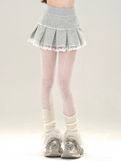 Lace Skirt Mini Box Grey Trim Pleat