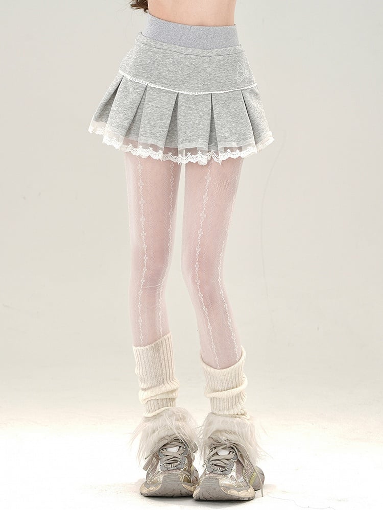 Pleat Grey Box Lace Mini Trim Skirt