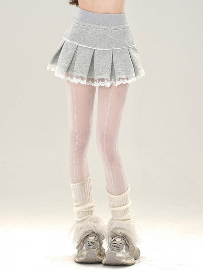 Pleat Grey Box Lace Mini Trim Skirt