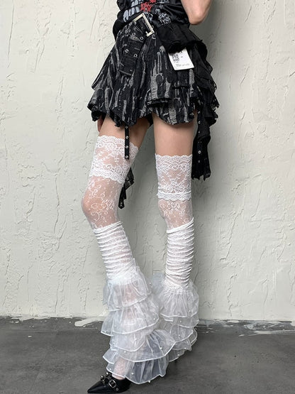 Stockings Bittersweet Floral Over-knee White Pattern