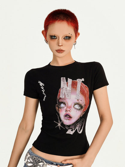 Graphic Slim-Fit Girl Punk Redhead Black T-shirt