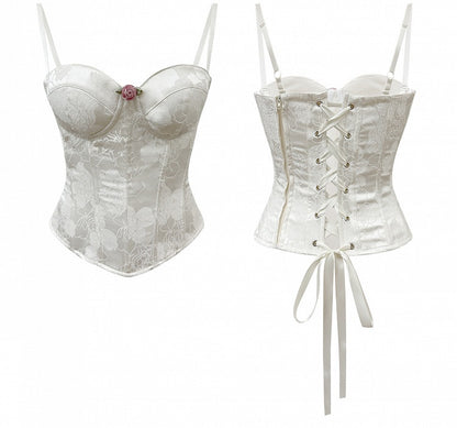 Detachable Shoulder Straps Rosette Fabric Boned Corset Top