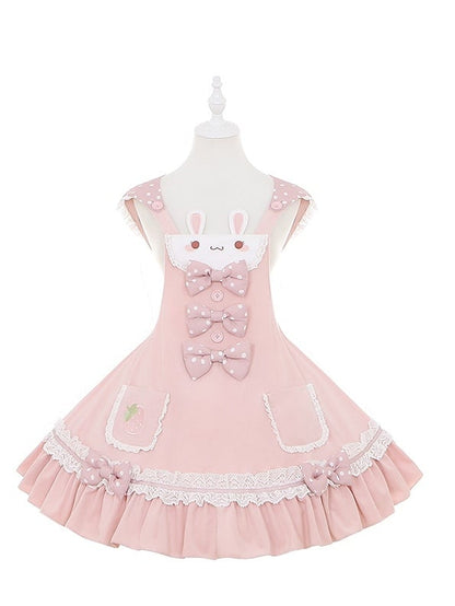 on Polka-dot Bowknot Lolita Jumper Skirt Details Bunny Ears Design Sweet Waist Hood Pink