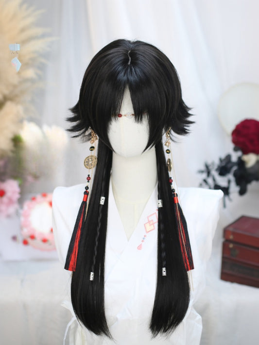 Black Under Bust Length Synthetic Straight Wig with Bangs