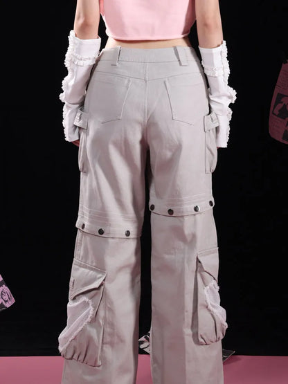 Detachable Jeans Studs Cargo Gray Star-shaped Pockets